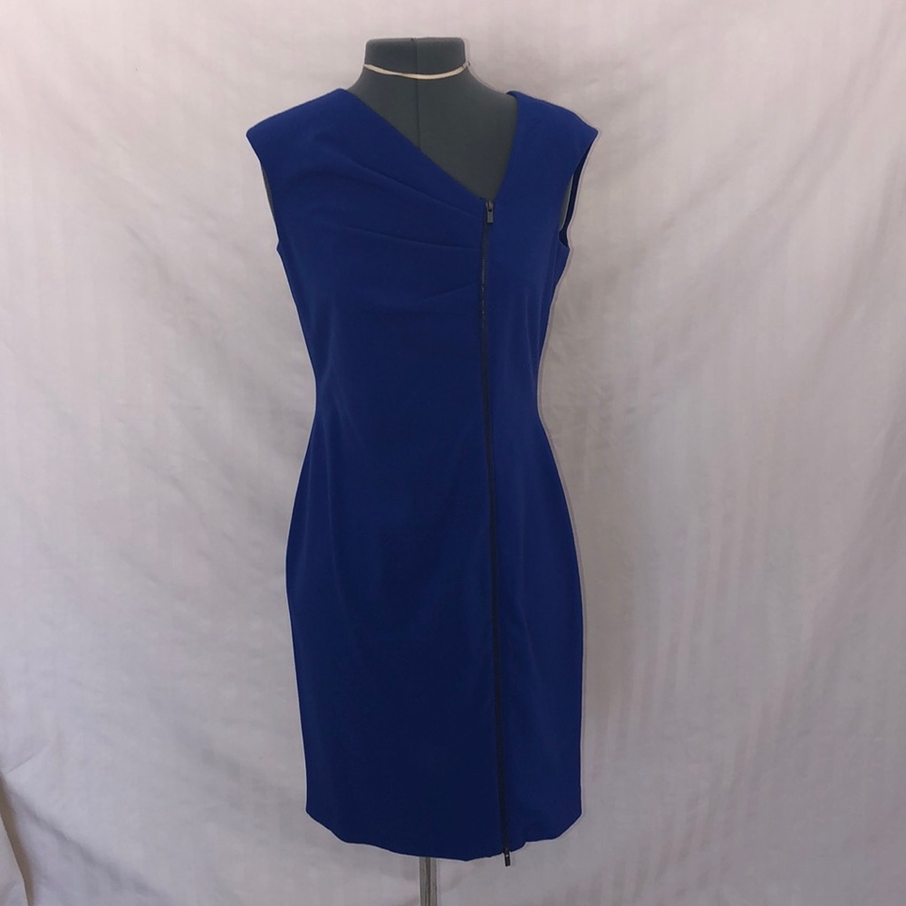 Calvin Klein off-center zipper blue dress